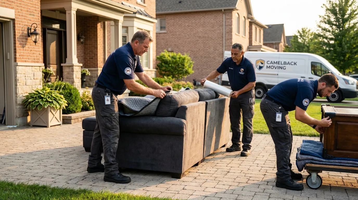 Large estate moving crew wrapping furniture in Norwell, MA